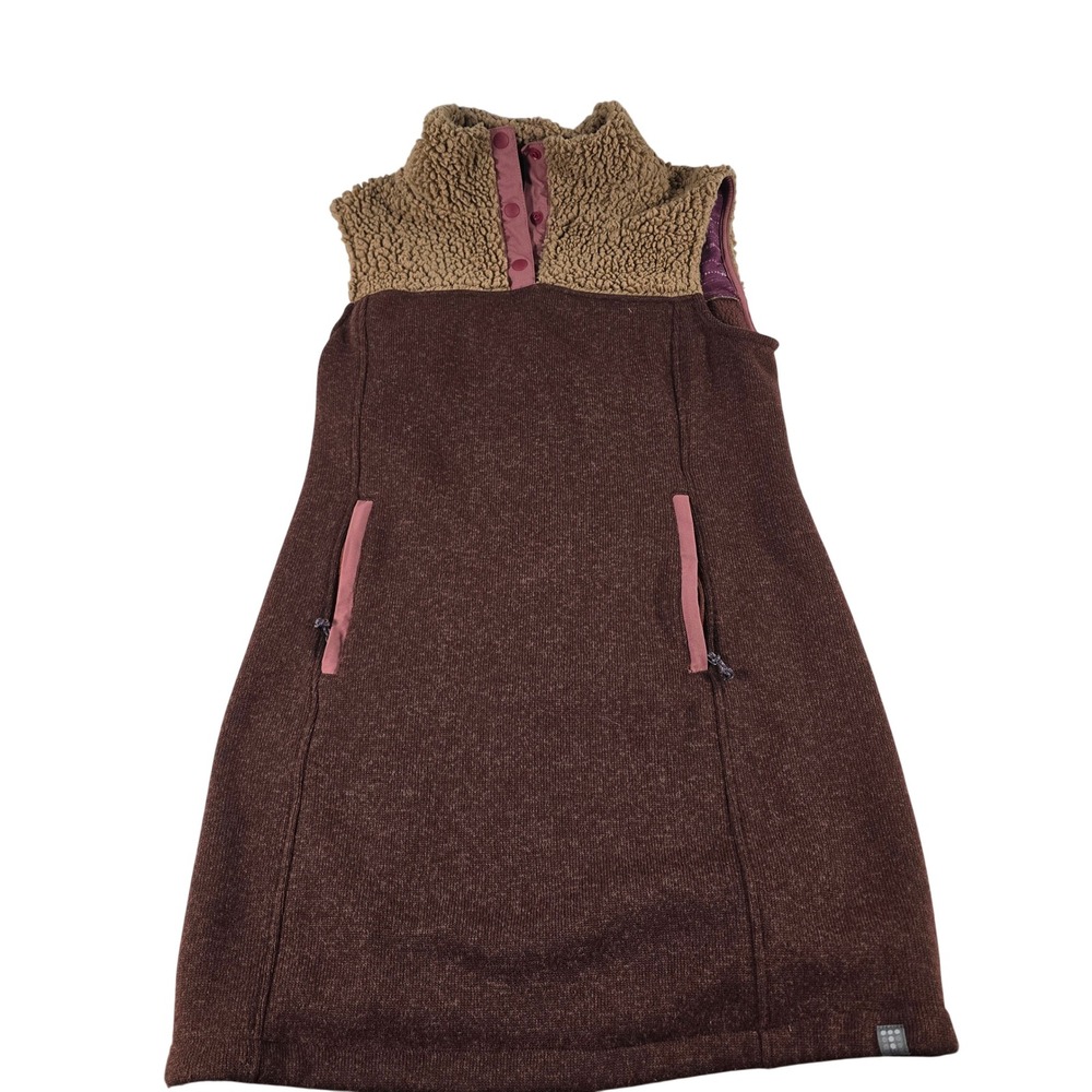Title Nine Womens Brown Sherpa Mock Neck Fleece Sleeveless Dress 100934 Small